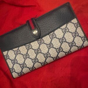 Vintage Gucci Long Wallet PVC Sherry Line GG Navy Authentic #349